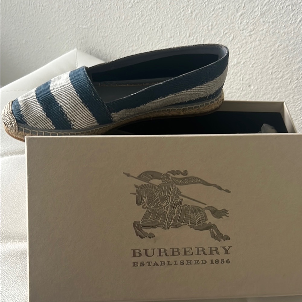 Burberry Navy and White Striped Espadrilles